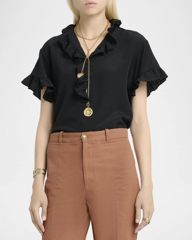 Chloé Ruffle Short-Sleeve Silk Crepe De Chine Top 4