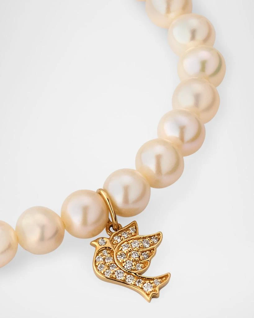 Sydney Evan Small Pave Dove and Freshwater Pearl Bead Bracelet 3