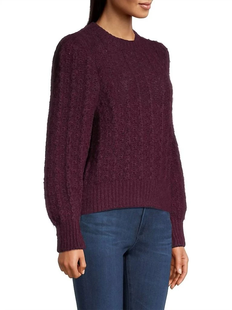 White + Warren Puff Sleeve Sweater In Black Cherry 2