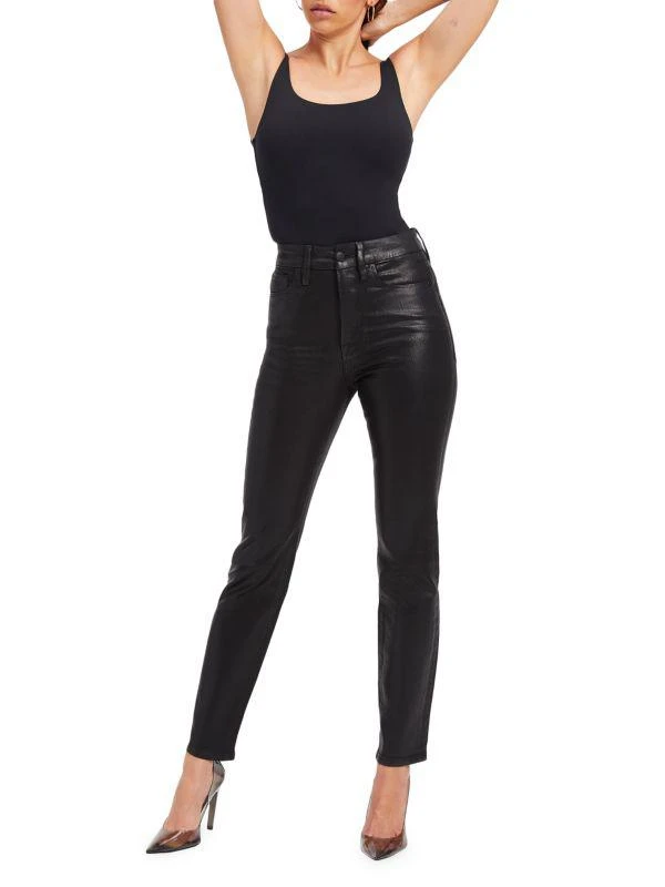 Good American Good Straight High-Rise Coated Cropped Straight-Leg Jeans 9