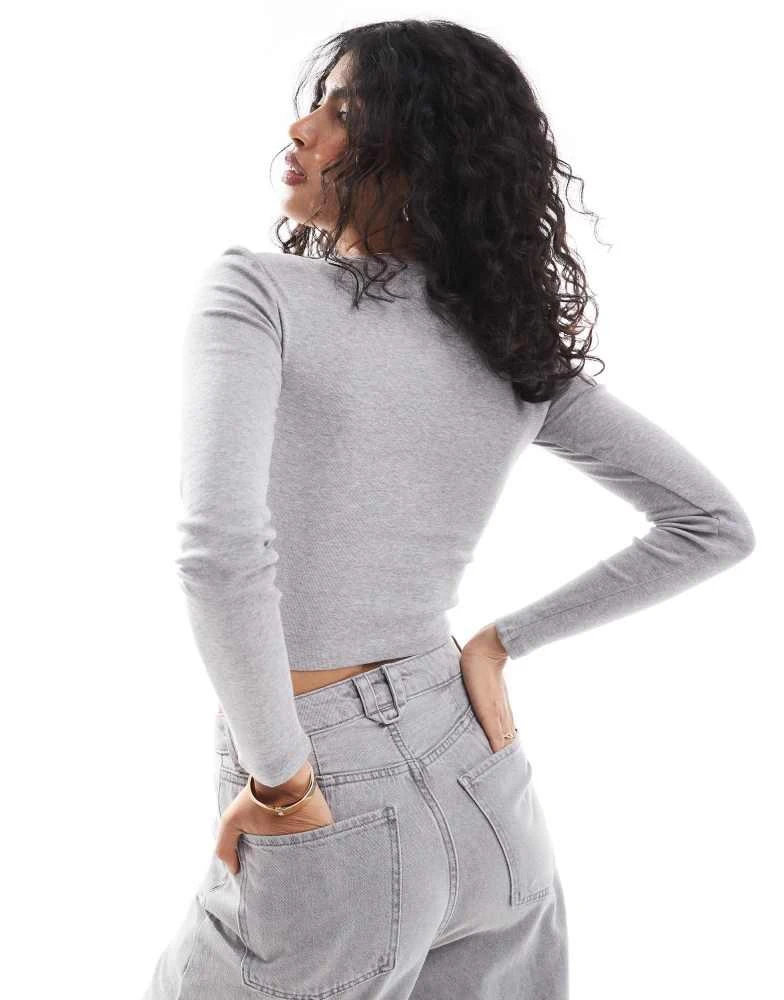 Bershka Bershka henley top in grey melange 3