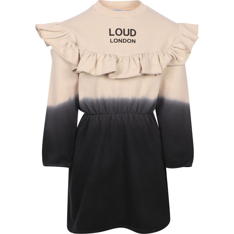 Loud Apparel Ruffled organic dress in tie dye black and beige