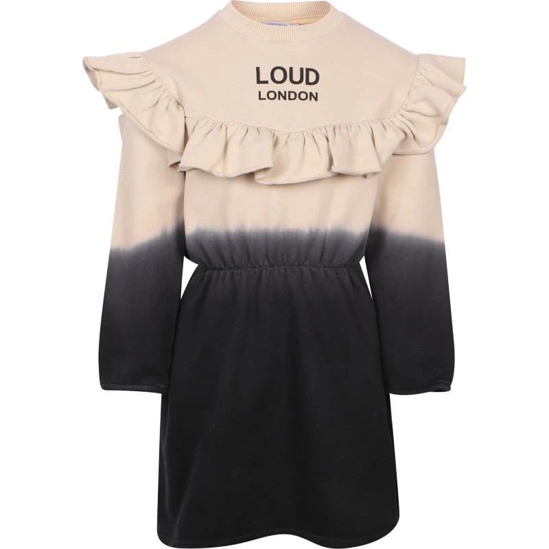 Loud Apparel Ruffled organic dress in tie dye black and beige 1