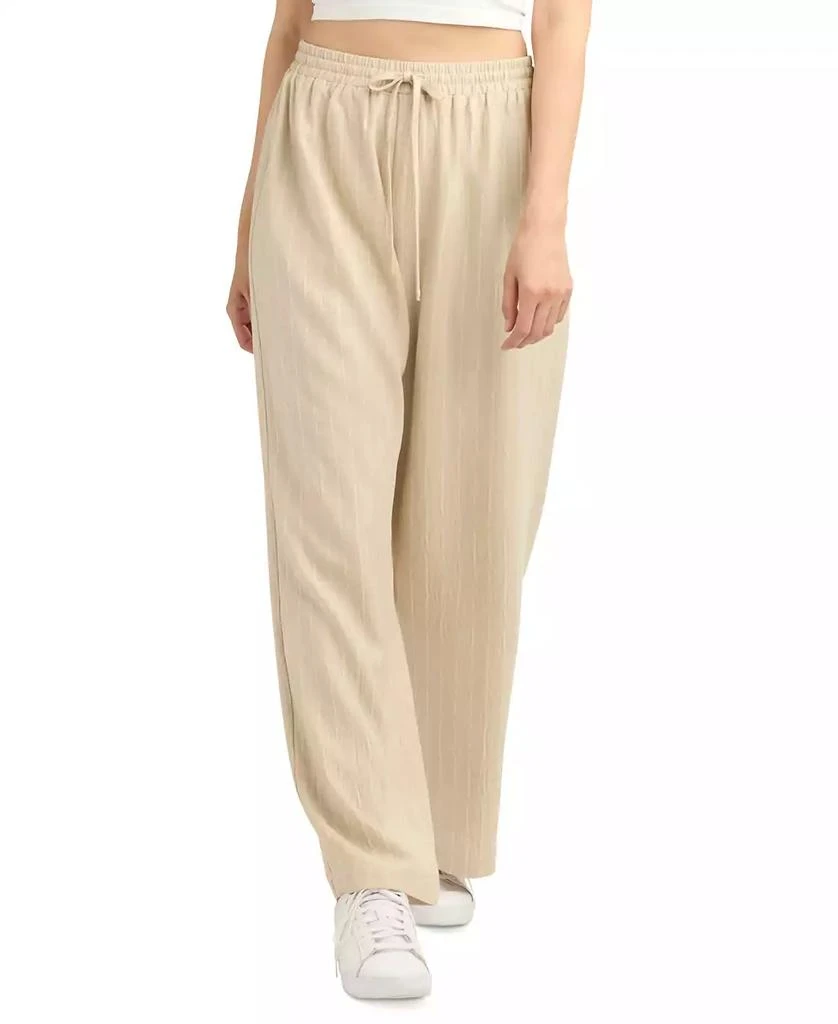 BCX Juniors' Striped Drawstring-Waist Wide-Leg Pants 1