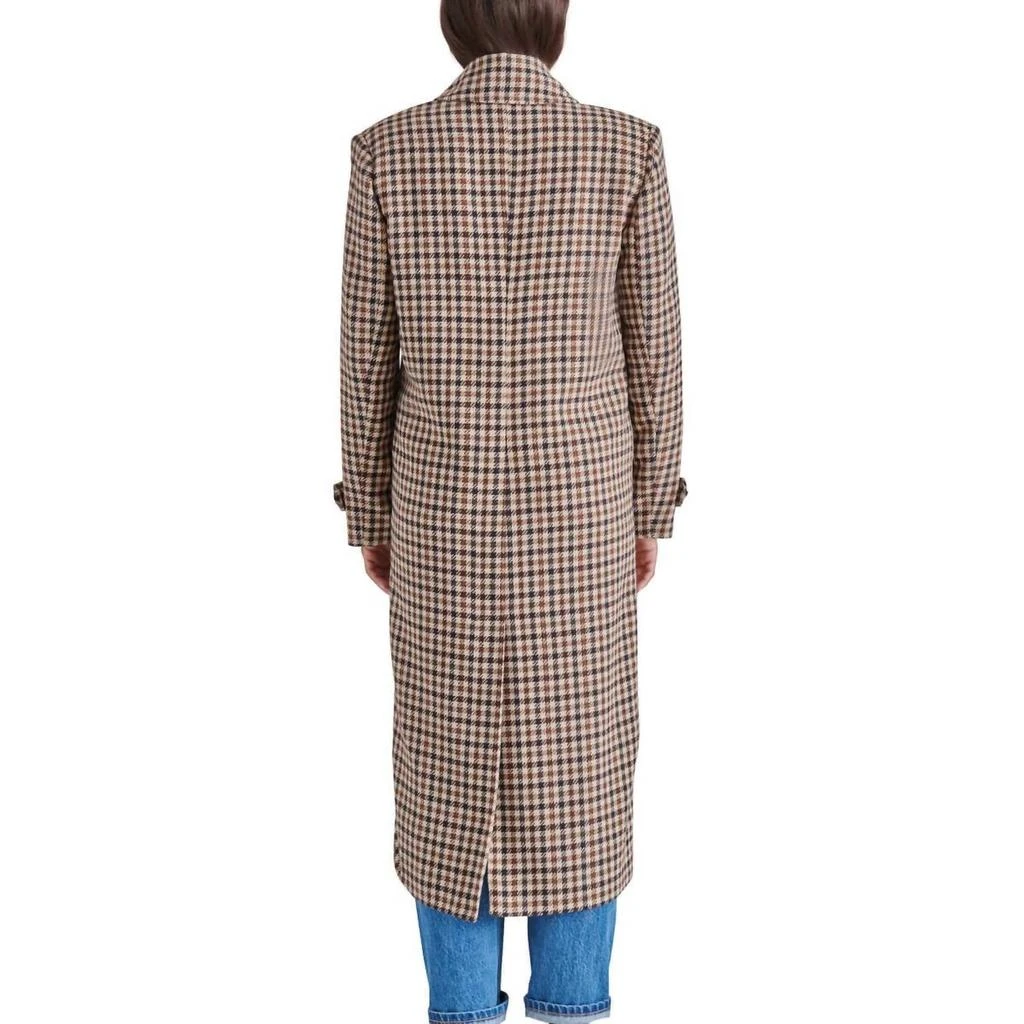 Steve Madden Prince Double Breasted Long Coat In Brown Plaid 5