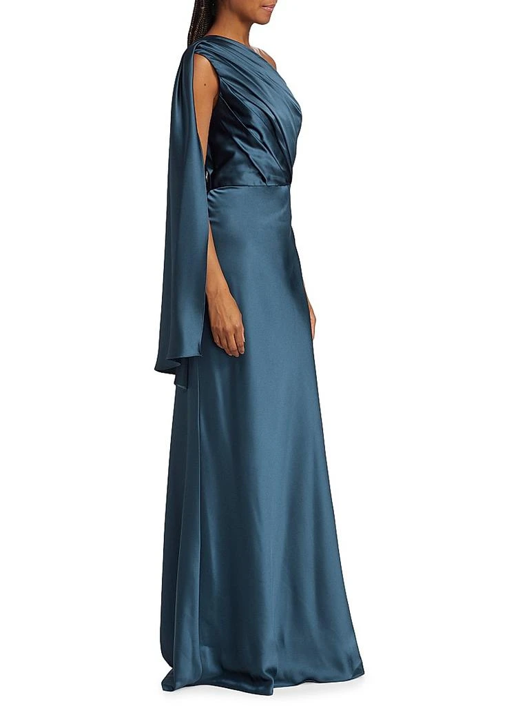Amsale Satin Draped One-Shoulder Gown 4