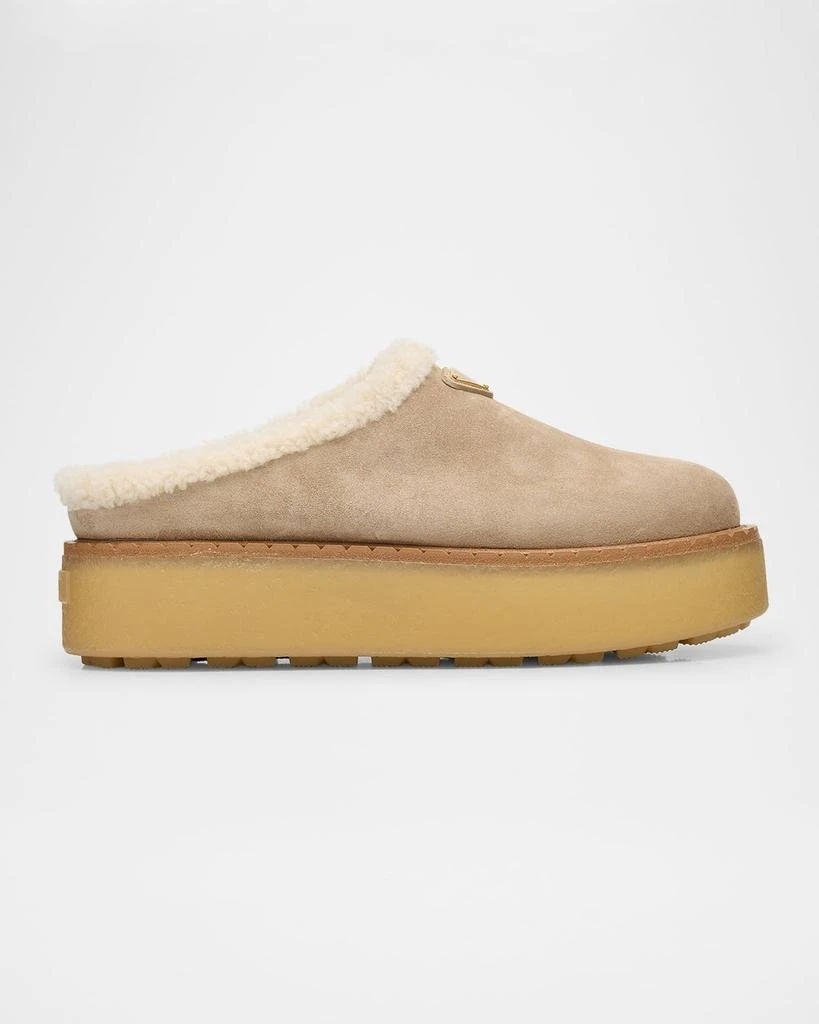 Prada Suede Shearling Cozy Platform Mules 1