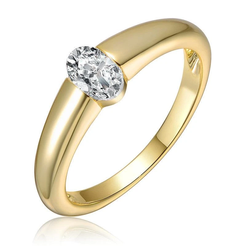 Genevive Sterling Silver 14K Gold Plated with Clear Cubic Zirconia Solitaire Ring