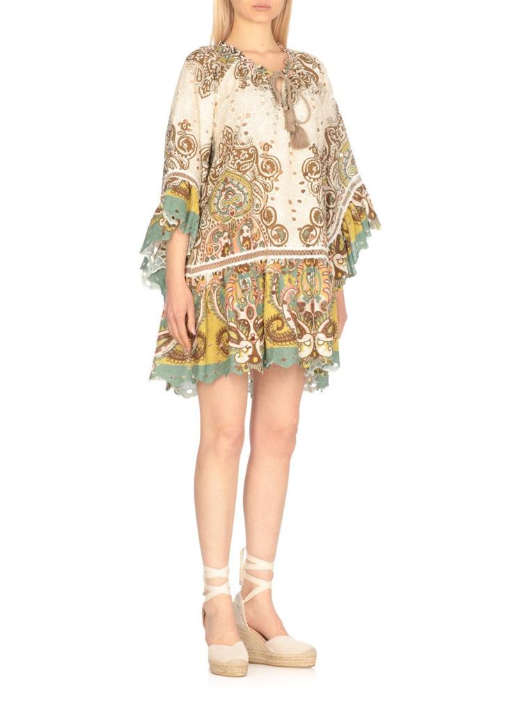 MISS BIKINI Ivory Cotton Caftan With Floral Perforations