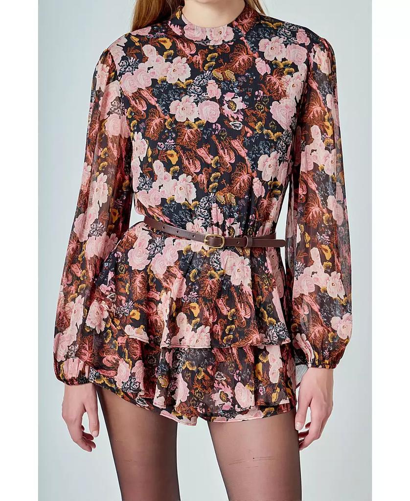 Endless Rose Women's Printed Chiffon Miini Romper