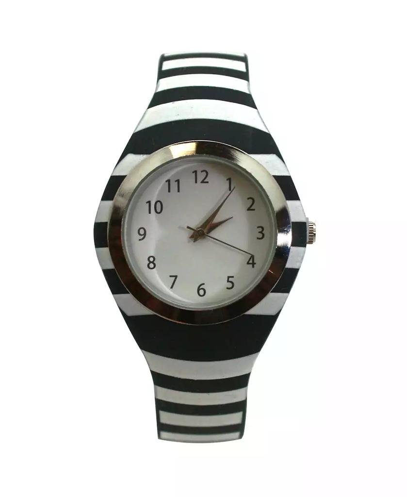 Olivia Pratt Black Stripped Silicone Band Women Watch