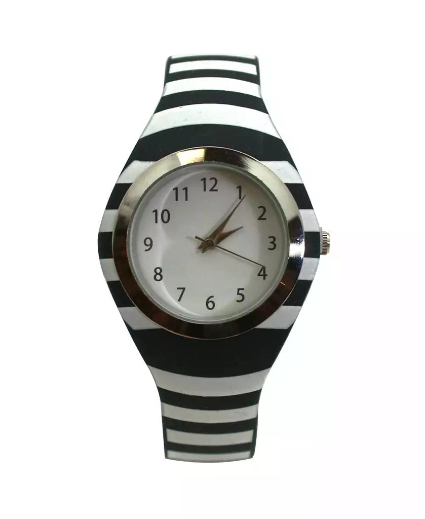 Olivia Pratt Black Stripped Silicone Band Women Watch 1