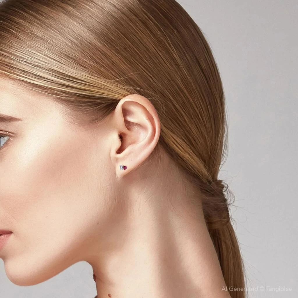 Pompeii3 4Ct Toi Et Moi Emerald Diamond 
Ruby Heart Studs 14k Gold Lab Grown 4