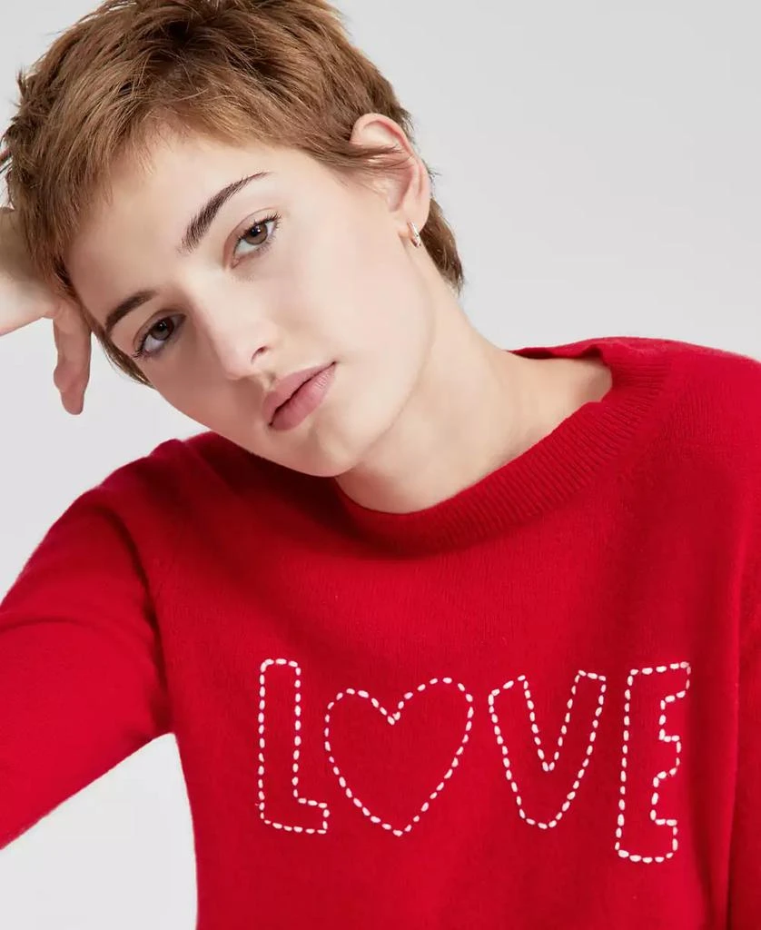 Charter Club Petite Crewneck Love-Graphic Cashmere Sweater, Created for Macy's 3