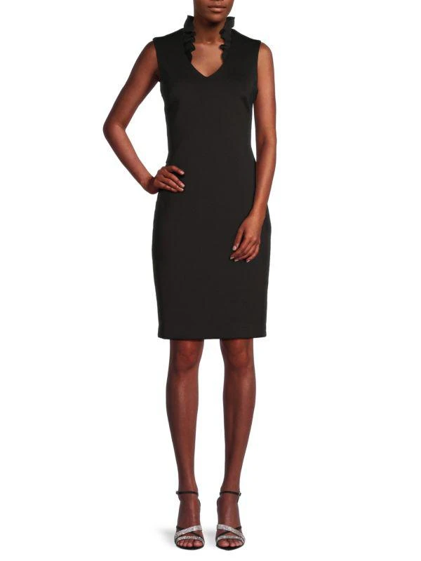 V Neck Ruffle Sheath Dress  On Sale Now with Up to 66% Off | Discover  Exclusive Deals & Savings at BeyondStyle  Authentic Calvin Klein Women's| dresses|women's apparel|women's|sheath with Limited-Time Discounts, Free