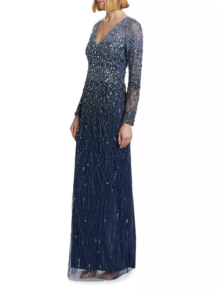 Pamella Roland Embellished Tulle V-Neck Column Gown 4