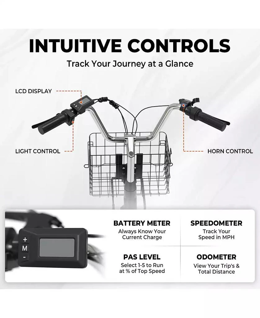 Mikolo Adult Cargo Electric Trike, 24" 3-Wheel Bike with Removable 48V/13Ah Battery, Front & Rear Basket 3