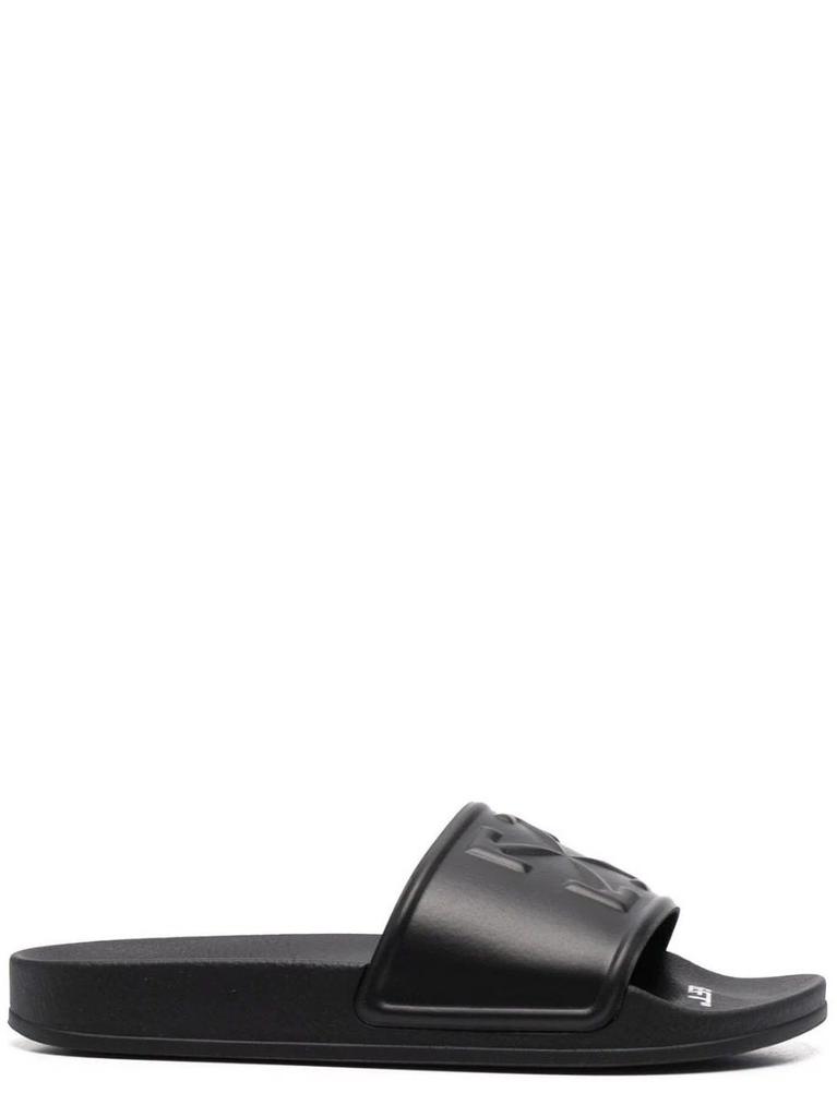 NA Logo embossed black slides Sandals