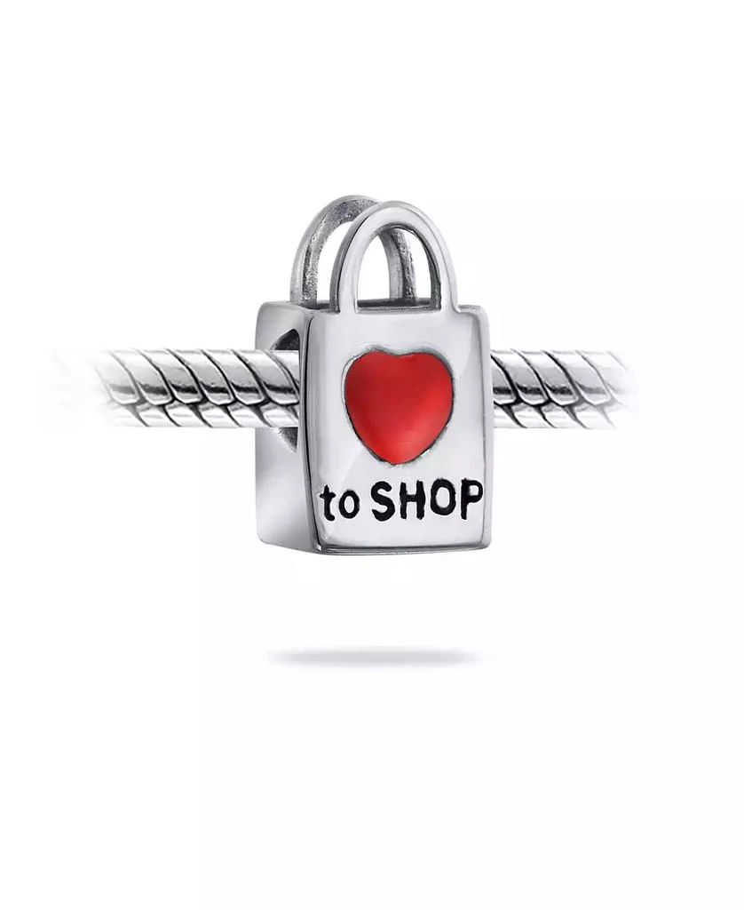 Bling Jewelry Words Shopping Bag Heart Love To Shop Charm Bead .925Sterling Silver 2