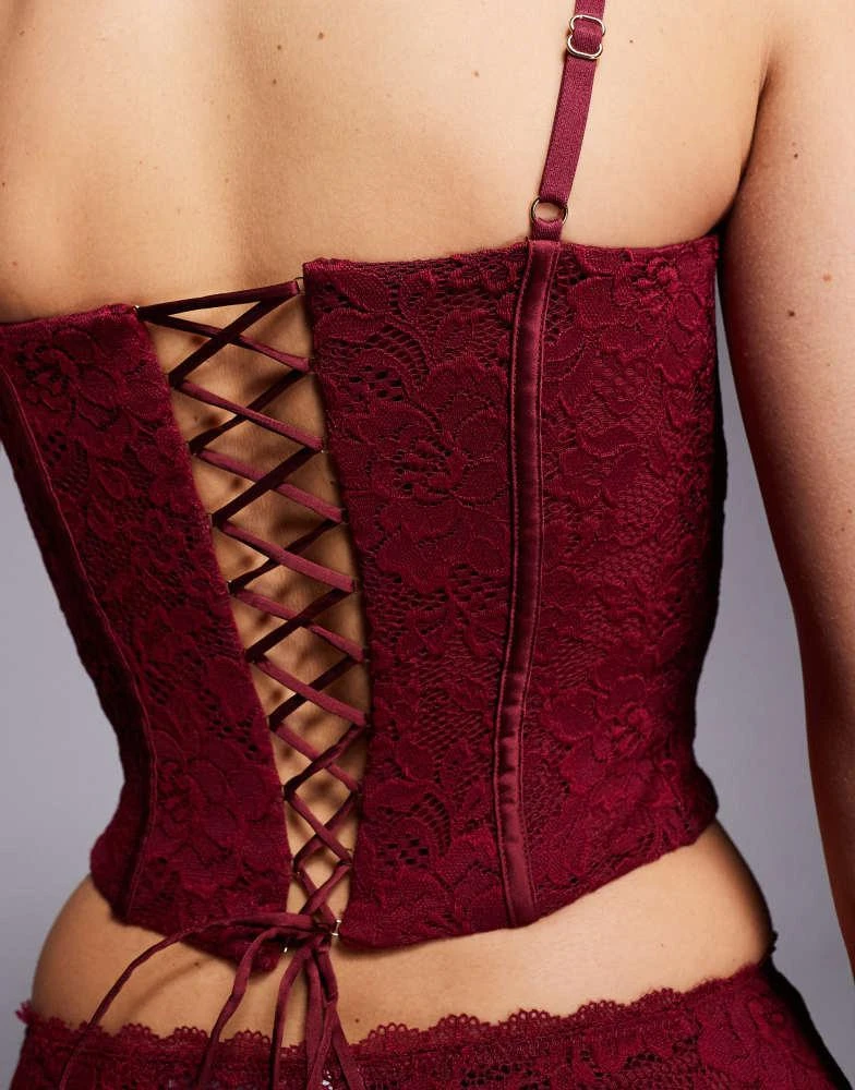 Oh Polly Oh Polly lace square neck corset in cherry red 3