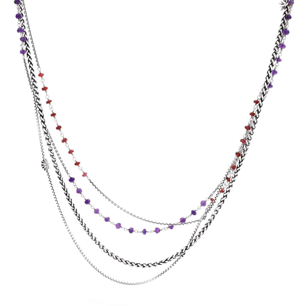 David Yurman Multistrand Starburst Station Necklace Sterling Silver with Amethysts and Garnets