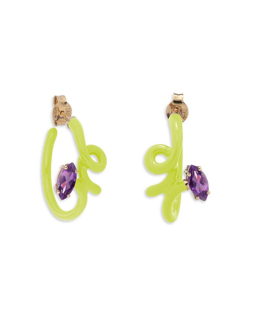 Bea Bongiasca 9K Yellow Gold & Sterling Silver You're So Vine Amethyst Lime Green Hoop Earrings 1