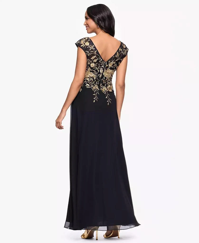 Betsy & Adam Petites Chiffon V-Neck Long A-Line Dress 4