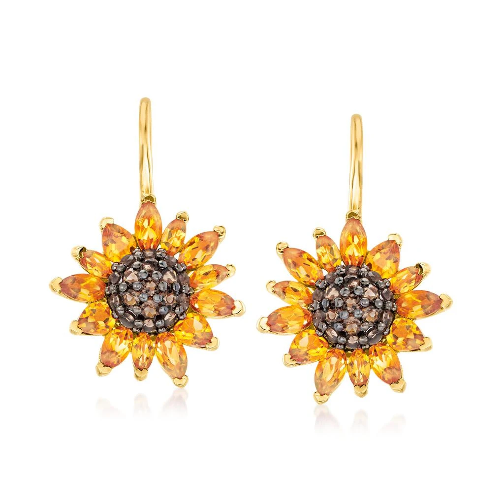 Ross-Simons Citrine and . Smoky Quartz Sunflower Drop Earrings in 18kt Gold Over Sterling 1