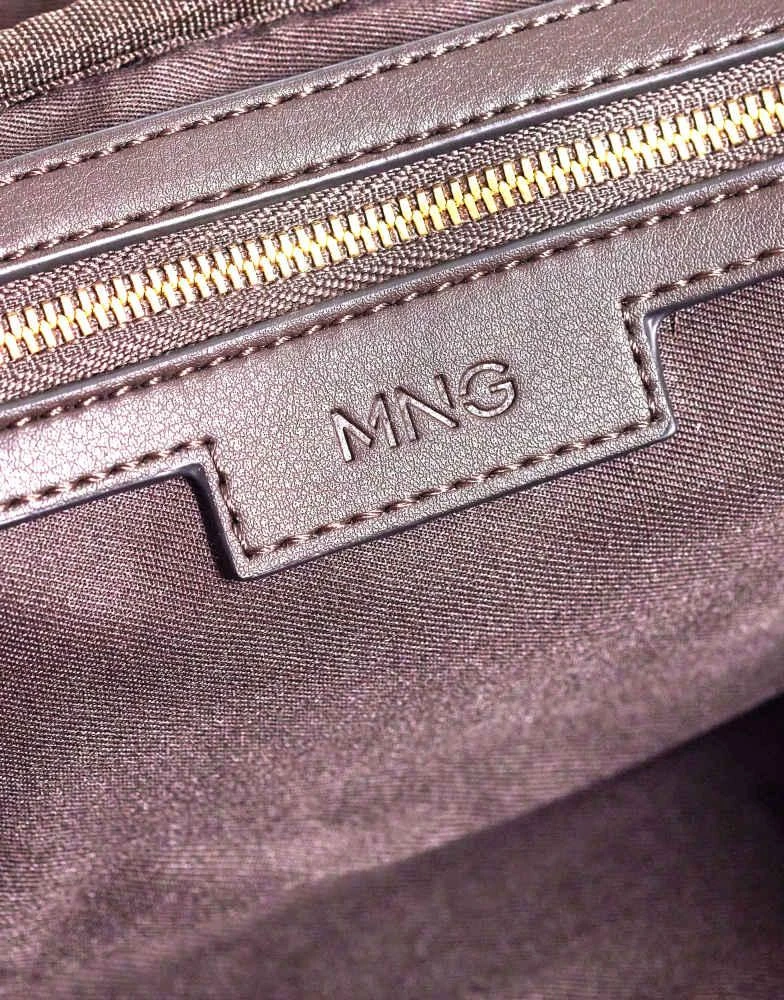 Mango Mango bowling bag with key charm detail in chocolate brown 3