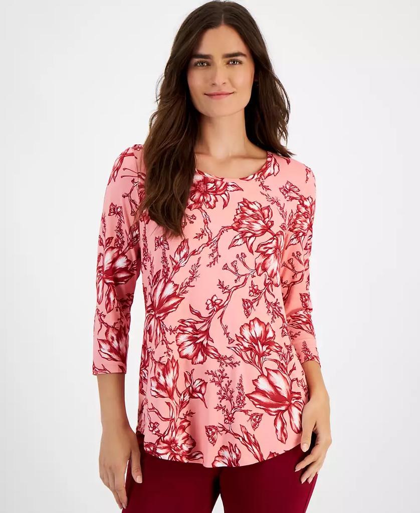 JM Collection Petite Botanical Toile 3/4-Sleeve Top, Created for Macy's