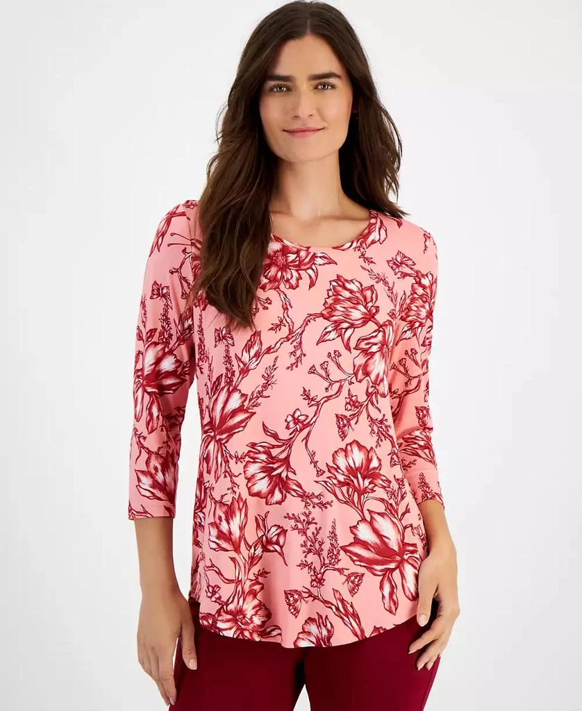 JM Collection Petite Botanical Toile 3/4-Sleeve Top, Created for Macy's 1