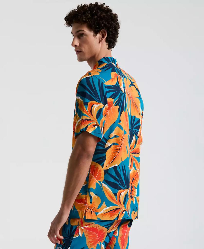 Original Penguin Men's Slim-Fit Tropical Leaf-Print Button-Down Camp Shirt
