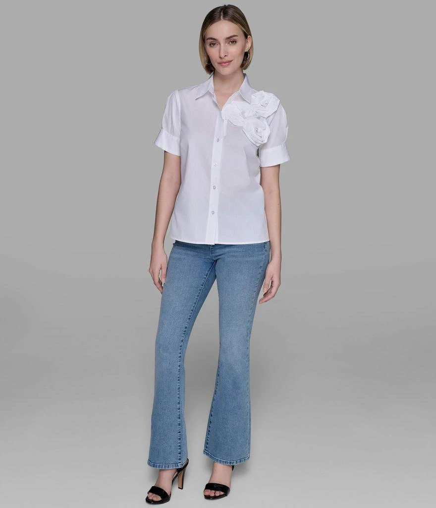 Karl Lagerfeld Paris SHORT SLEEVE POPLIN SHIRT WITH FLORAL APPLIQUÉ 3