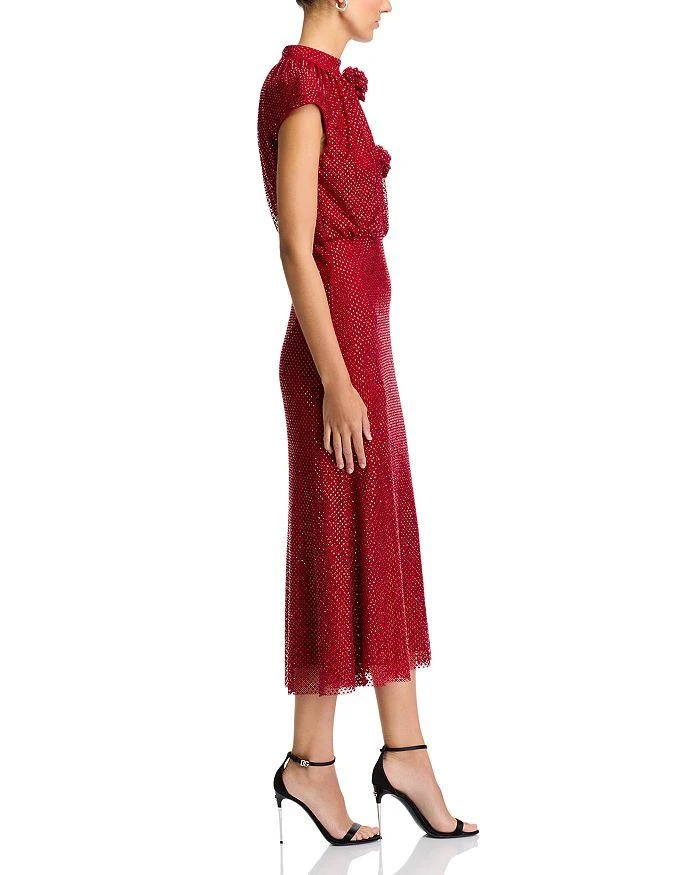 Self Portrait Red Rhinestone Fishnet Midi Dress 5