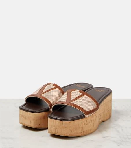 Valentino Viva Superstar leather-trimmed canvas slides 4