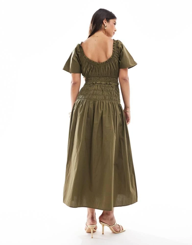 Nobody's Child Nobody's Child Cassandra shirred waist midaxi dress in green 3