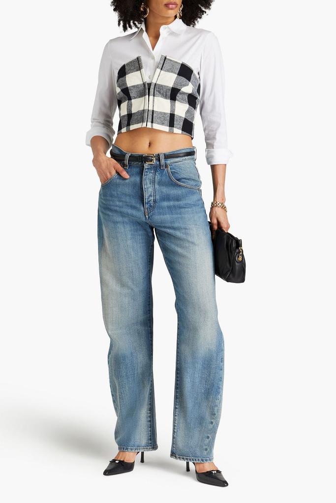 Mara Hoffman Layne cropped checked cotton-flannel strapless top