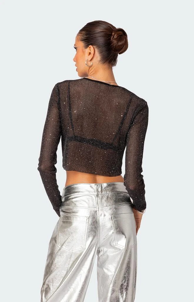 Edikted Marly Sheer Shimmer Sequin Long Sleeve Top 4