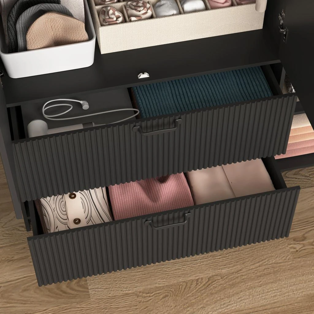 Streamdale Furniture Streamdale 4-Door Wardrobe with Mirror, LED, 2 Drawers, Black 3