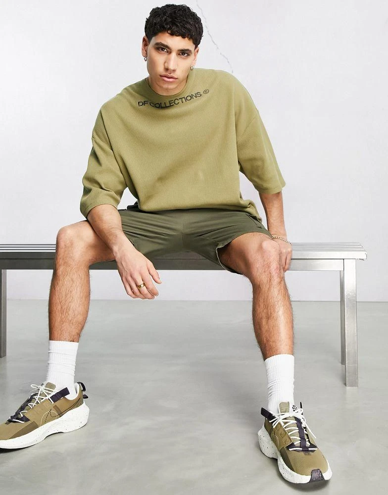 ASOS DESIGN ASOS Dark Future extreme oversized t-shirt in waffle fabric with logo prints in khaki 4