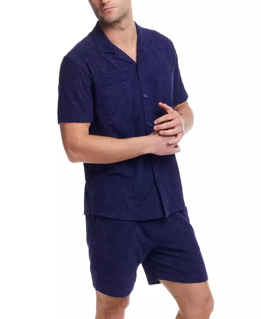 Weatherproof Vintage Men
s Short Sleeve Terry Coat Front Jacquard Button-Front Shirt 2