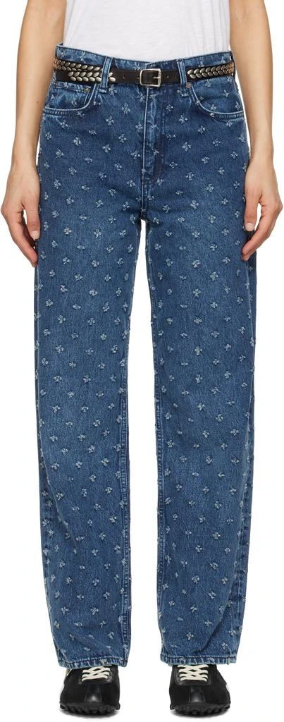 Rag & Bone Blue Shea Textured Ankle-Length Relaxed Straight Jeans 1