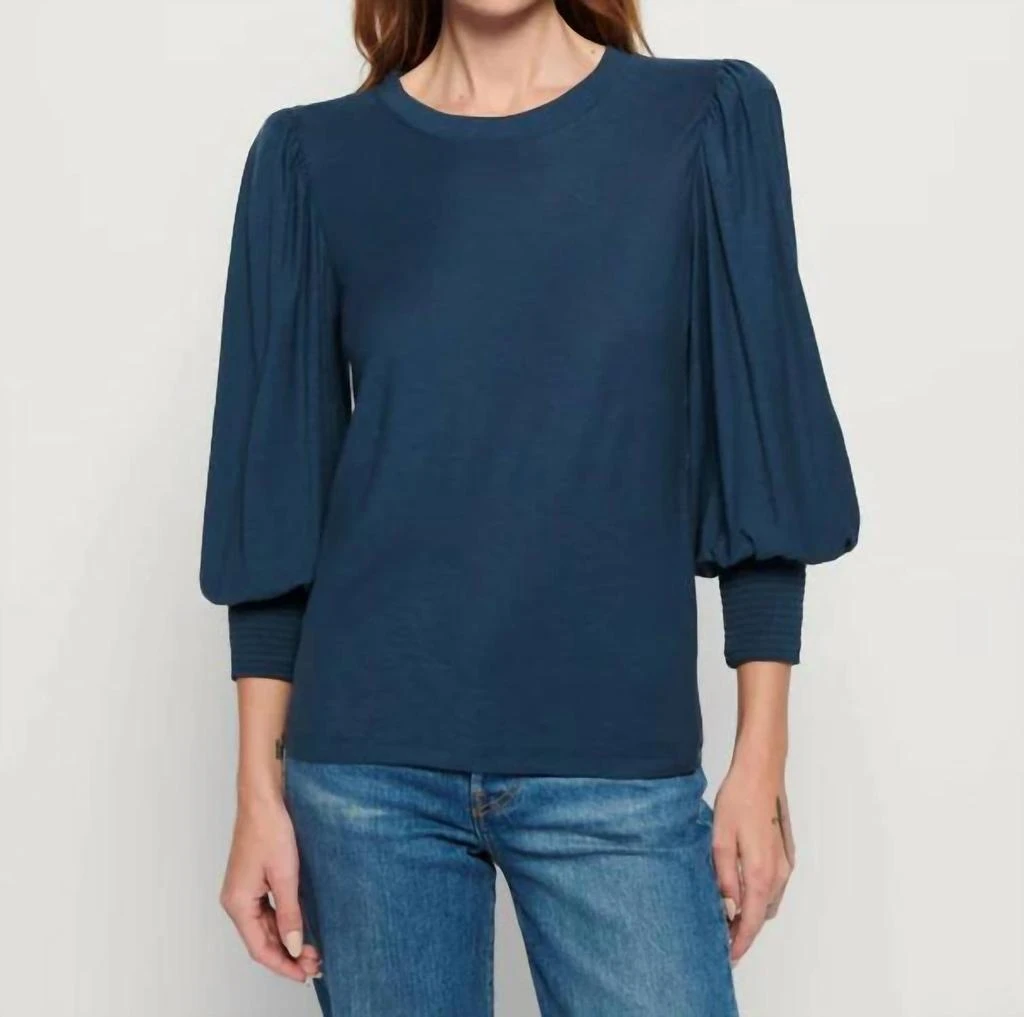 Nation LTD Loren Smocked Peasant Tee In Azure 1