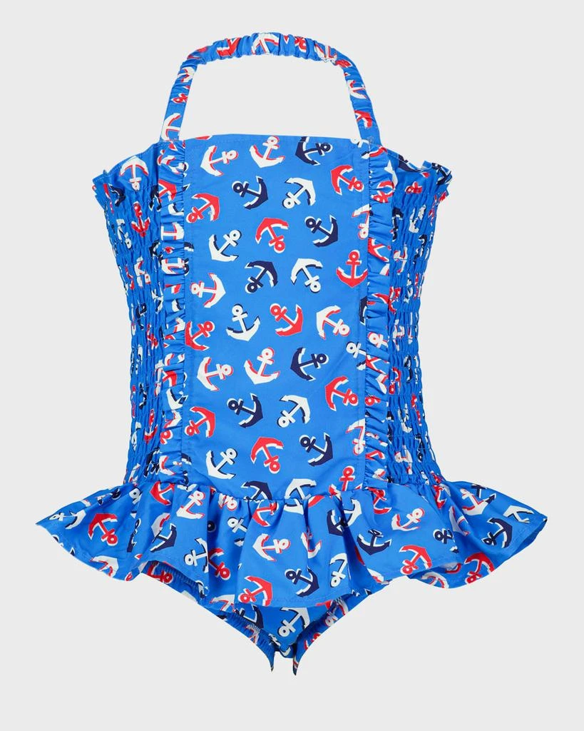 Rachel Riley Girl's Anchor Ruched Swimsuit, Size 2Y-10Y 1