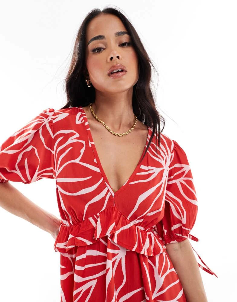 Wednesday's Girl Wednesday's Girl bold bloom mini smock dress in red 4