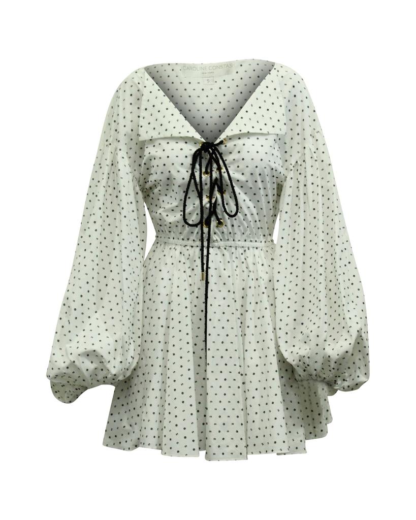 CAROLINE CONSTAS Olympia Printed Mini Dress in White Cotton