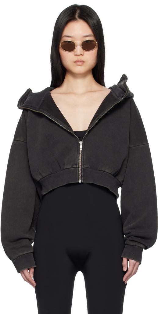 r　ENTIRE STUDIOS CROPPED FULL ZIP Entire Studios Gray Cropped Full Zip Hoodie - Hoodies