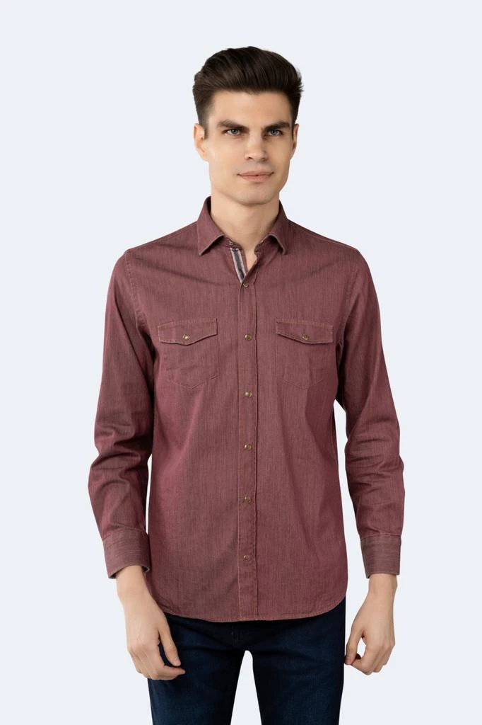 Luchiano Visconti Blush Red Denim Shirt - Blush Red - Large Tall Luchiano Visconti Blush Red Denim Shirt - Blush Red - Large Tall