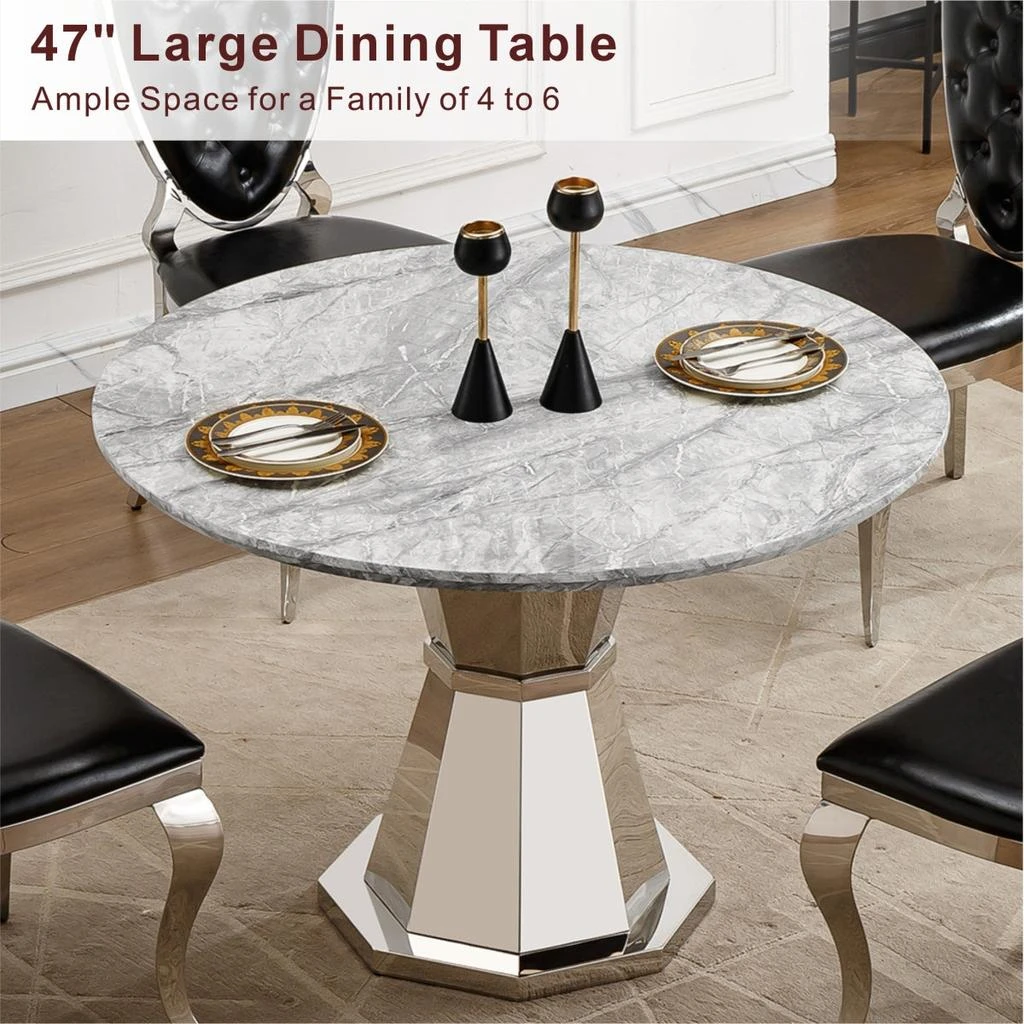Streamdale Furniture Streamdale 47" Round Marble Dining Table with Stainless Steel Base (Sliver, Gray) 3