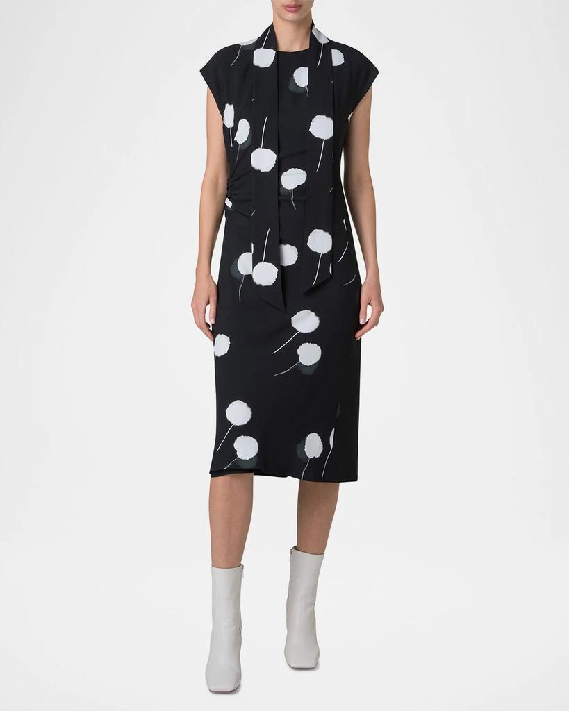 Akris Windflower-Print Cap-Sleeve Crepe Midi Dress With Detachable Bow 2